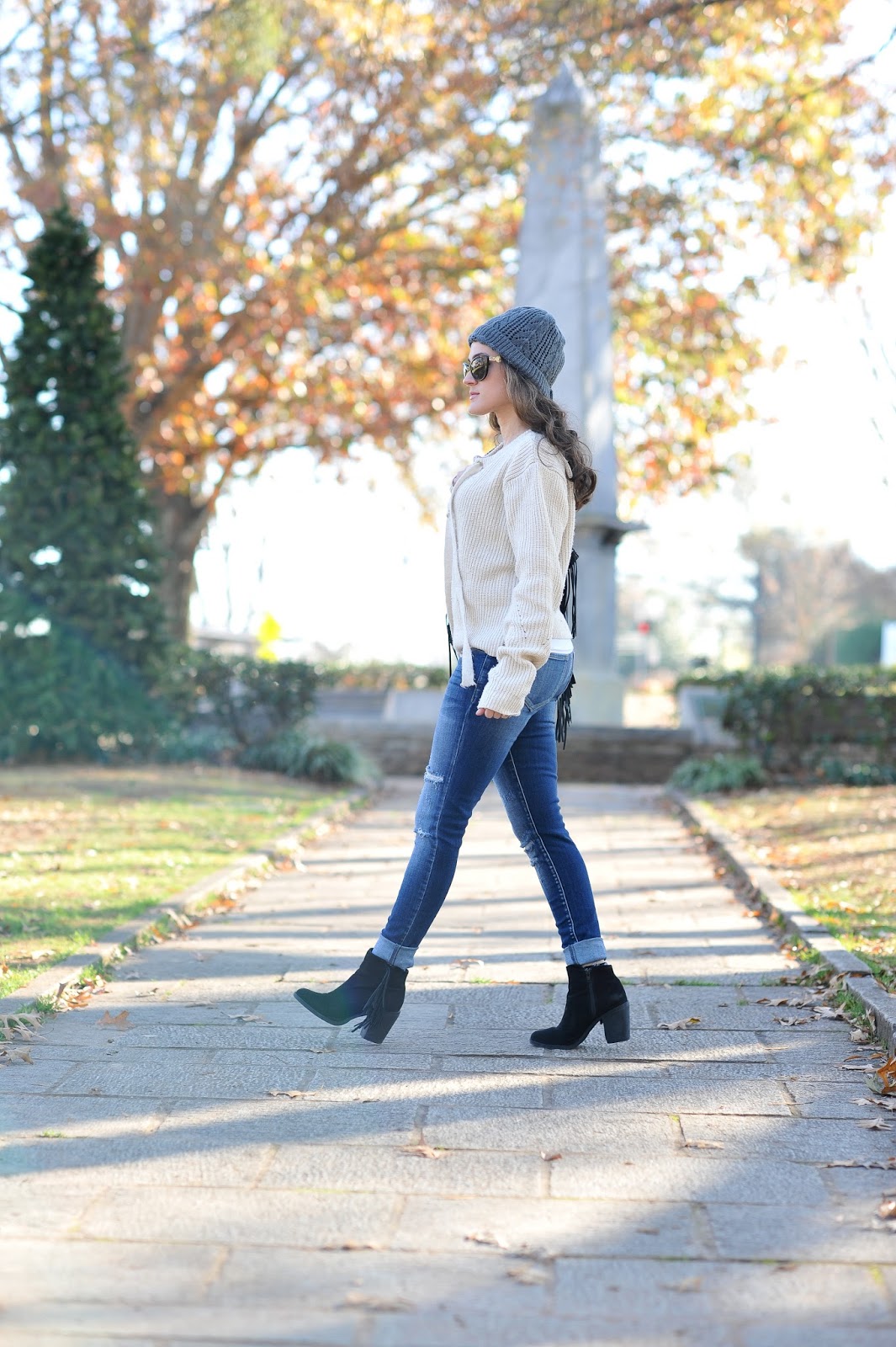 Lace up sweater, tie front sweater fall outfit ideas, atlanta style bloggers
