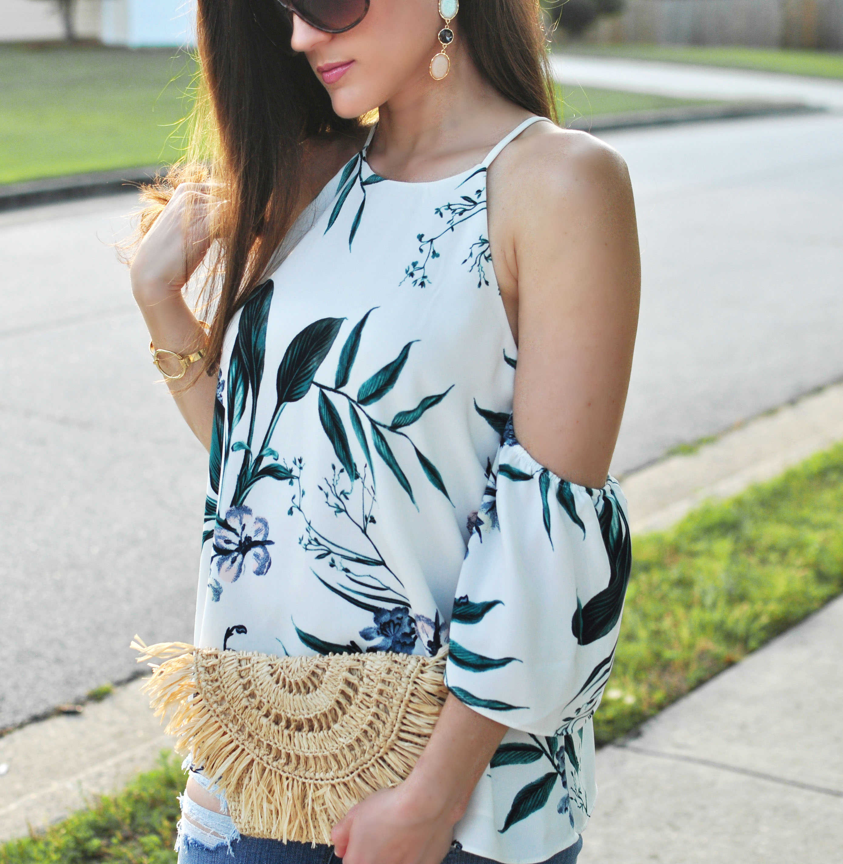 Floral Open Back Cold Shoulder Top from Dynamite Clothing modeled by Atlanta Style Blogger Erica Valentin