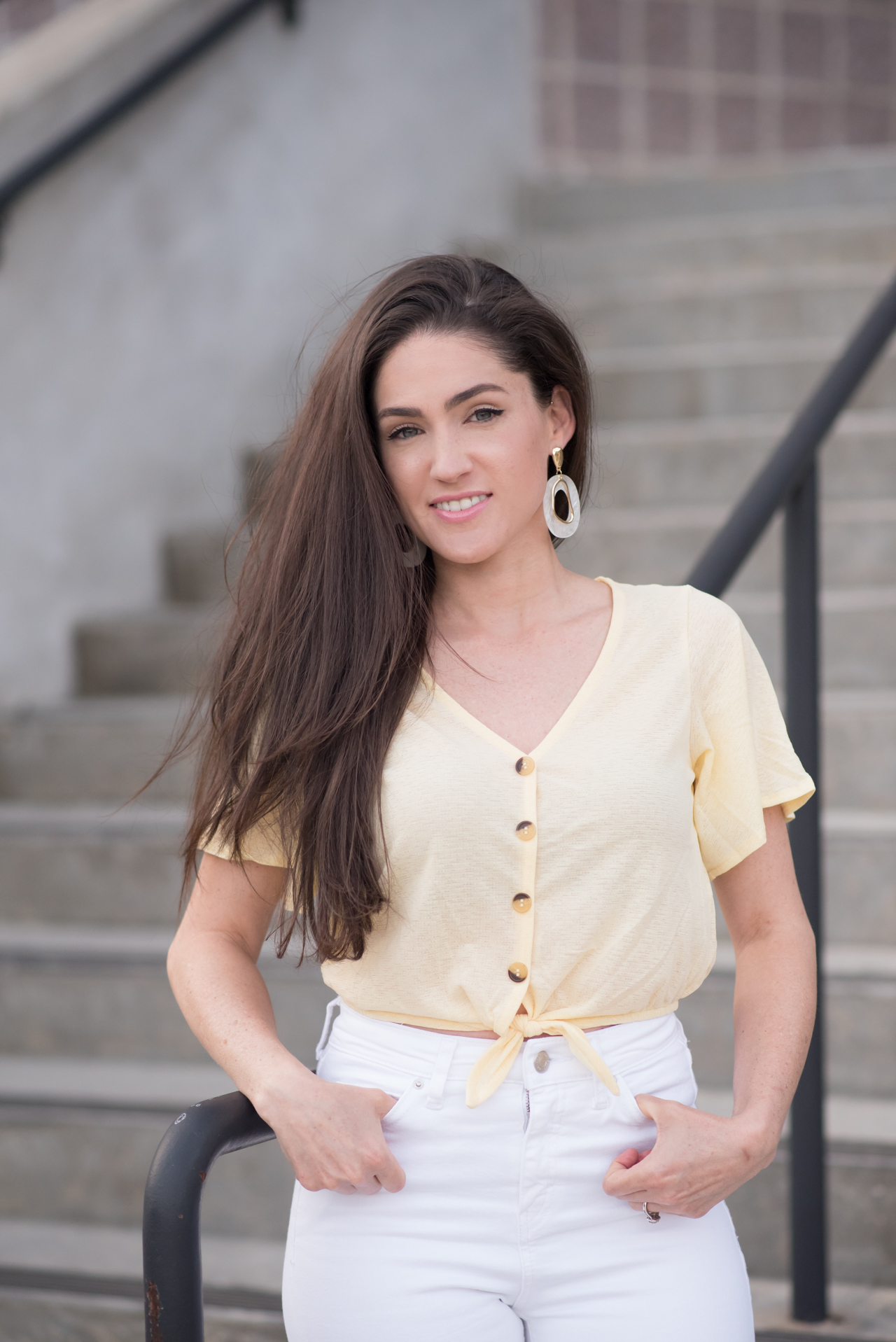 Yellow Crop Top and White High-Waisted Topshop Jeans - Atlanta Style Blogger Erica Valentin
