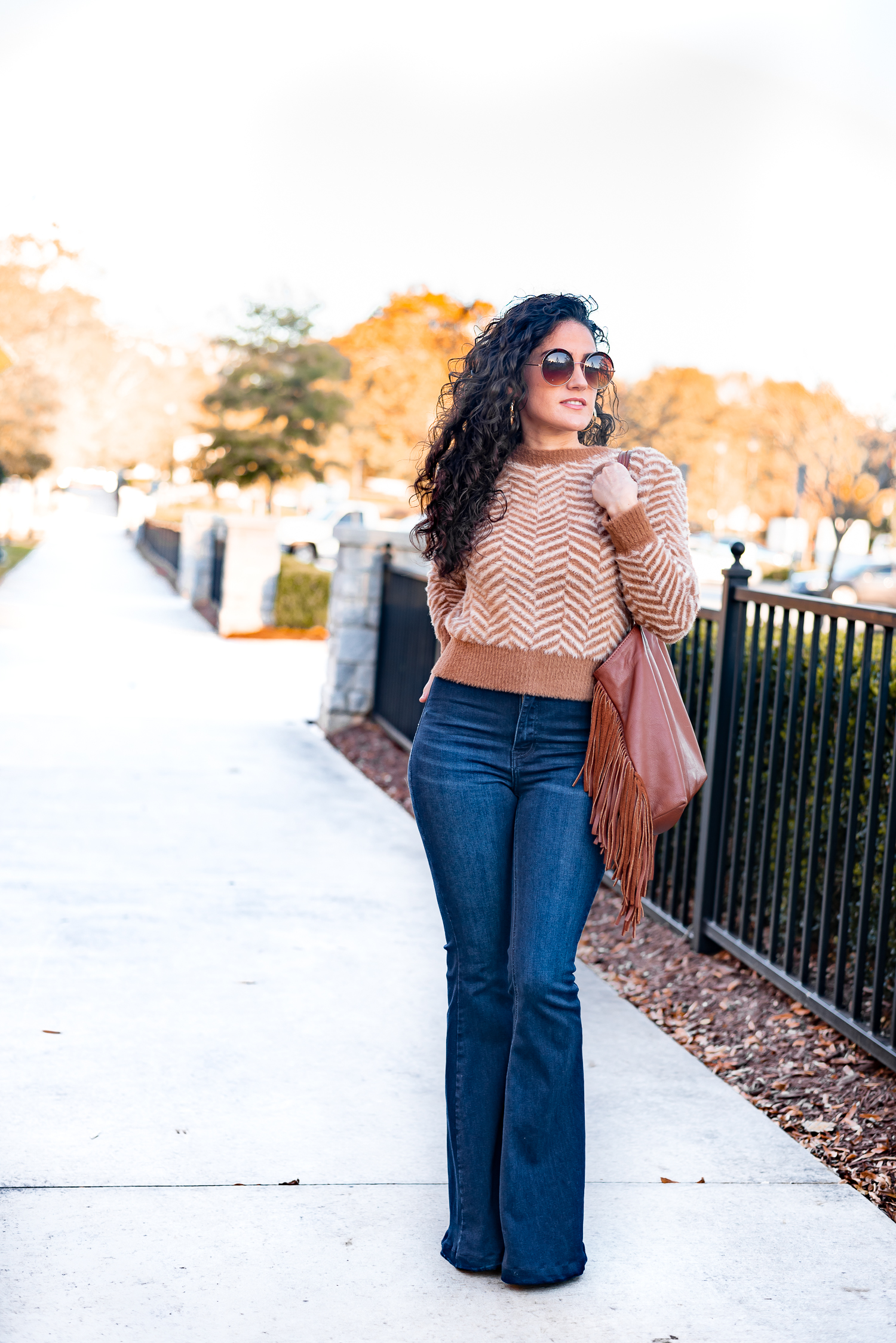 Cozy Fall Style, Thanksgiving outfit ideas, petite friendly styles, 70's vintage style, how to wear bellbottoms, Atlanta Style Bloggers