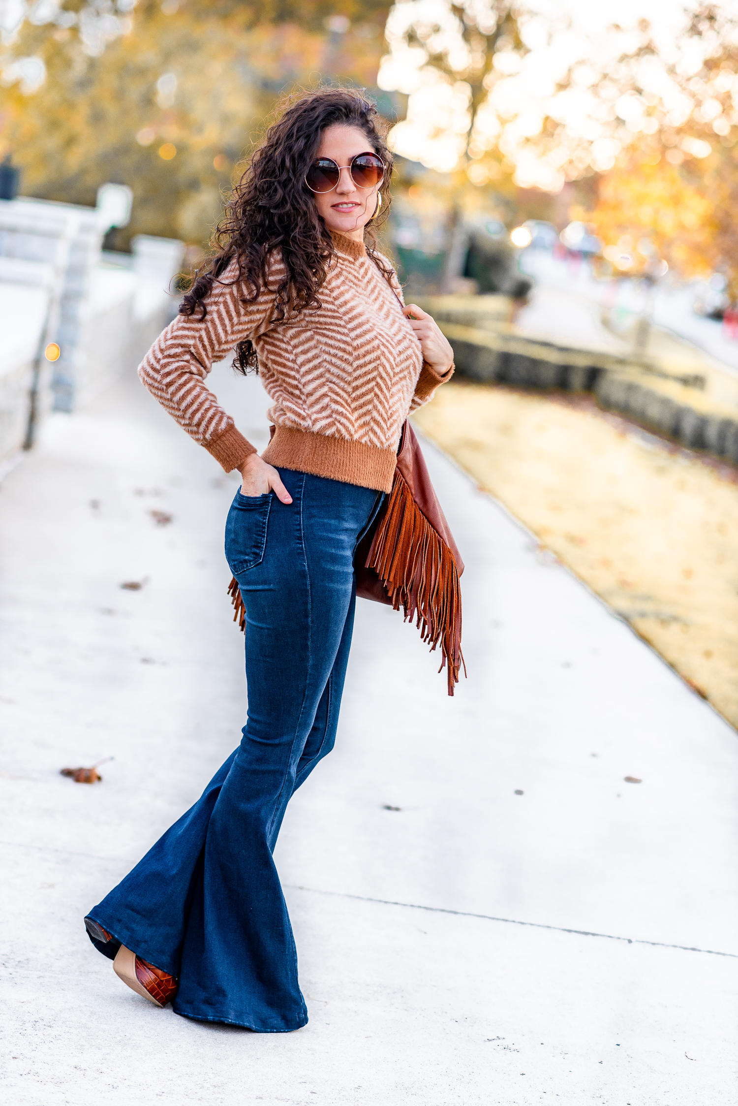 Cozy Fall Style, Thanksgiving outfit ideas, petite friendly styles, 70's vintage style, how to wear bellbottoms, Atlanta Style Bloggers