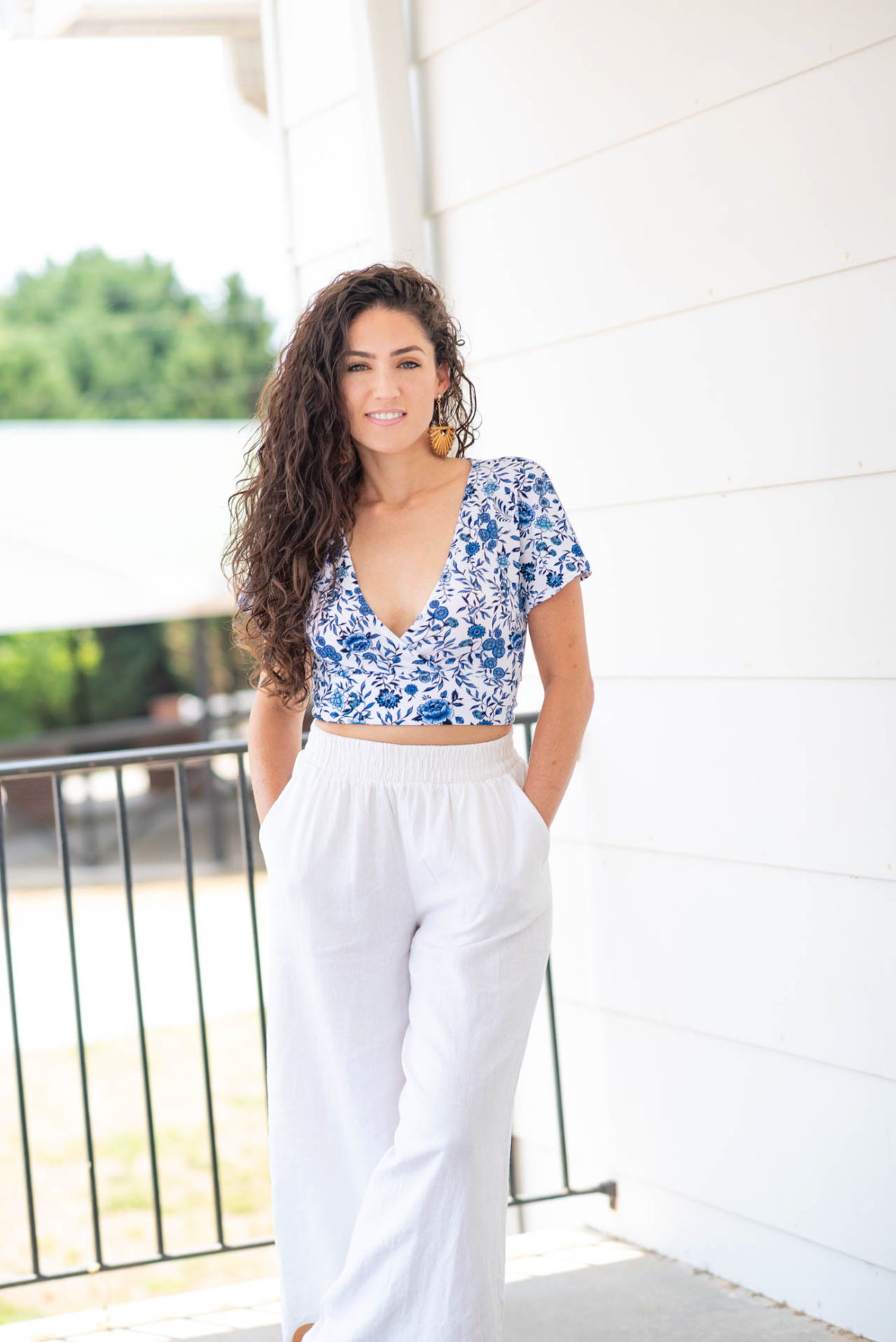 Floral Blue Crop Top & White Linen Pants - Wander in Color - a style ...