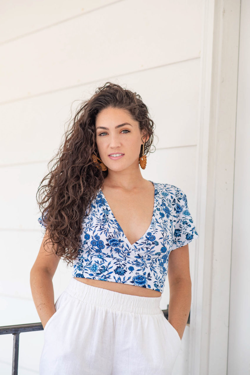 Floral Blue Crop Top & White Linen Pants - Wander in Color - a style ...